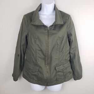 Coldwater Creek 100% Cotton Lightweight Green Full Zip Jacket Size 8